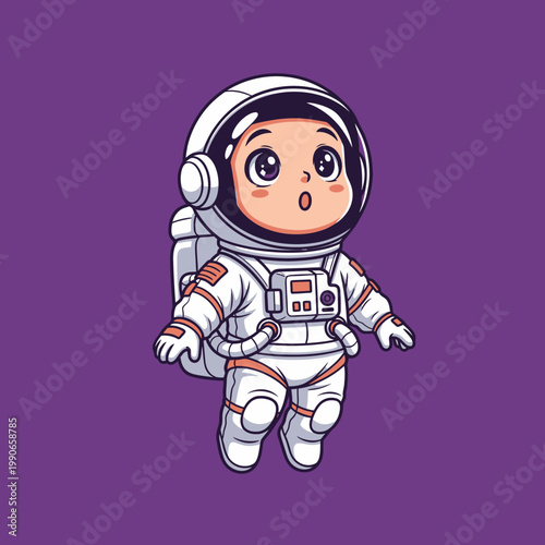 Cartoon Astronaut in White Spacesuit Floating.
