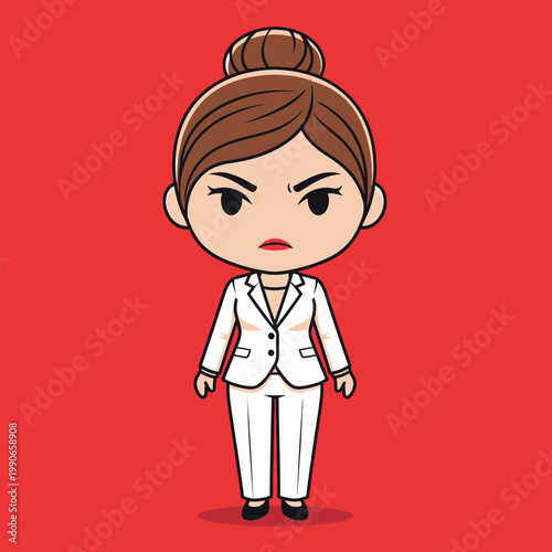 Angry Businesswoman Cartoon Character in White Suit.