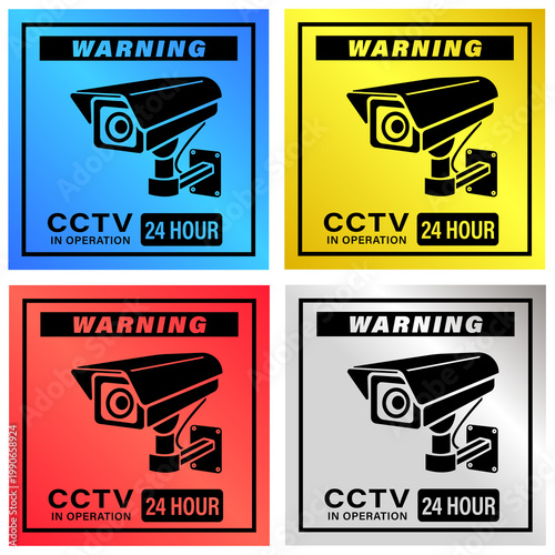 24 Hour Video Surveillance Symbol Sign - 1 Set (4 pcs)