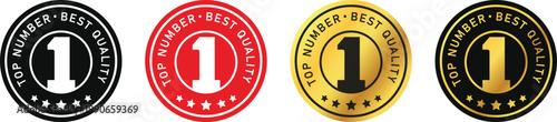 No 1 Best Label Badge Set. Premium and luxurious gold circle with number 1 text. Luxury Icons, Symbols, Signs, Logos, Stamps, Vector Graphics.
