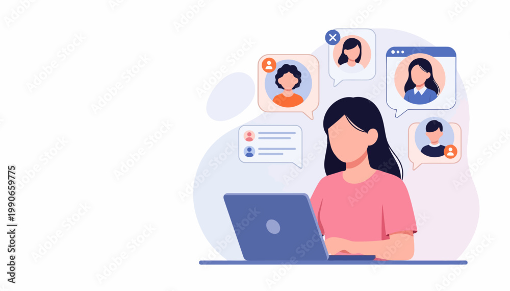 Fototapeta premium User engages in multiple online conversations on laptop