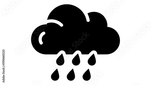 Rainy cloud icon, weather symbol, vector illustration of a cloud with falling raindrops isolated on white background