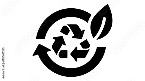 Recycle symbol with a leaf icon, representing ecofriendly and sustainable waste management practices, vector illustratio