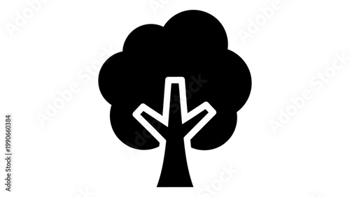 Simple tree icon, vector illustration of a deciduous tree with a solid canopy and a stylized trunk, isolated on white ba