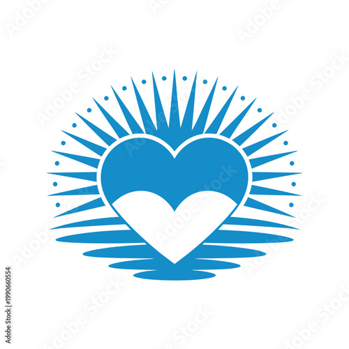 Two hearts in water with sun rays in solid blue color isolated on transparent background love and nature concept.