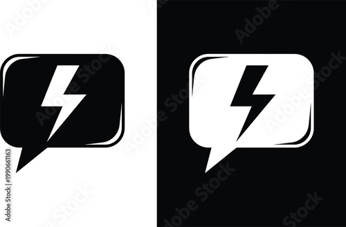 A black and white image of two speech bubbles with lightning bolts