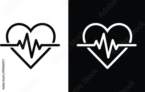 Heart rate monitor icons in black and white