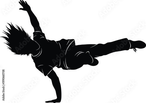 Breakdance silhouette, dynamic street dance, one hand balance, urban hip hop culture, athletic freestyle movement, energetic performance, modern dance art