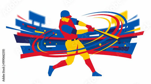 Dynamic Baseball Player Swinging Bat in Action.