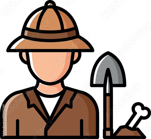 Cartoon archaeologist with a shovel.