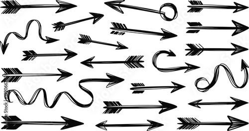 Collection of hand-drawn black arrow with a sketchy and artistic style