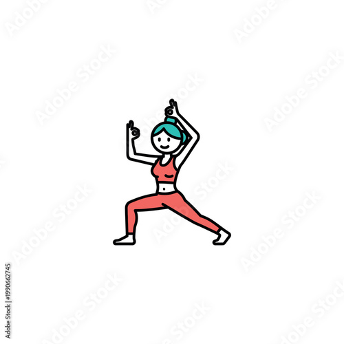 Woman doing yoga with dumbbells exercise.