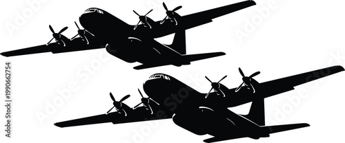cargo airplane silhouette, military transport aircraft vector, propeller plane illustration, air force cargo plane, aviation transport aircraft silhouette vector