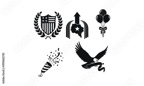 Patriotic american celebration vector silhouette illustration line art set on white background.