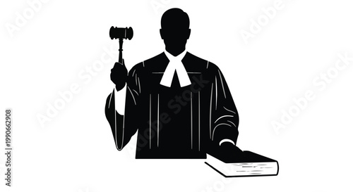 Judge Silhouette with Gavel and Law Book for Legal Justice Systems