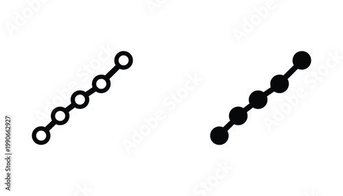 Connected network nodes and links vector icons representing data connection and blockchain structure in both linear and solid formats