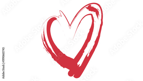 Stylized red heart with thick artistic brush strokes on transparent background vector art.