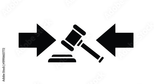 Legal Arbitration Icon with Gavel and Opposing Arrows for Conflict Resolution