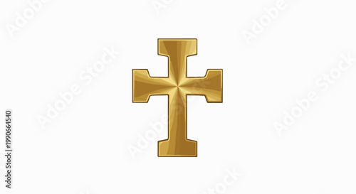 Golden cross pendant shines with a polished metallic finish on a clean white background, symbol of faith