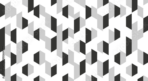 Abstract geometric pattern of interlocking shapes in shades of gray and white