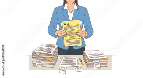 Businesswoman Organizing Tax Paperwork Before Filing Flat Minimalist Vector