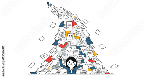 Businesswoman Overwhelmed by Paperwork Avalanche Flat Minimalist Vector