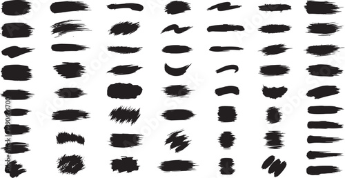 Diverse collection of black brush strokes artistic textures and shapes for design projects