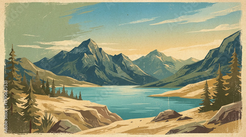 Majestic Mountain Lake Landscape Painting.