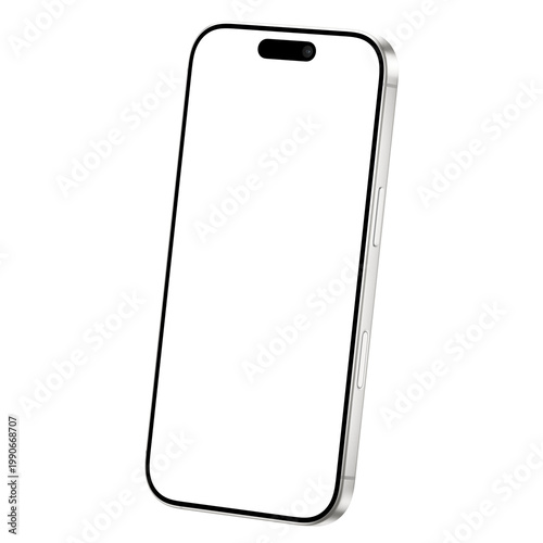 Isolated and isometric white smartphone png. Mockup template. No background. 