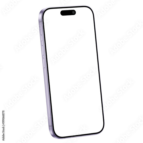 Isolated and isometric lavender smartphone png. Mockup template. No background. 