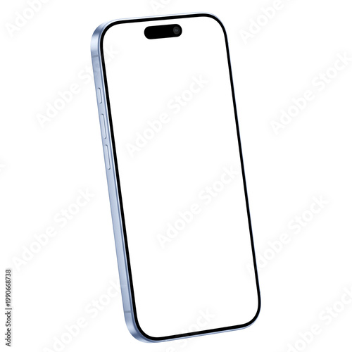 Isolated and isometric mist blue smartphone png. Mockup template. No background. 