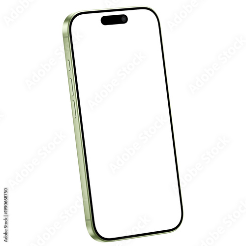 Isolated and isometric sage smartphone png. Mockup template. No background. 