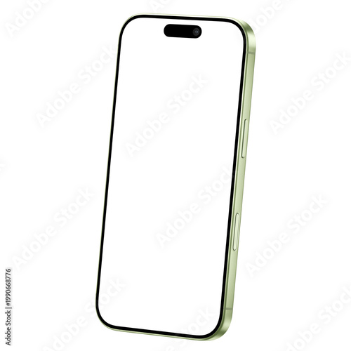 Isolated and isometric sage smartphone png. Mockup template. No background. 