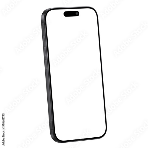 Isolated and isometric black smartphone png. Mockup template. No background. 