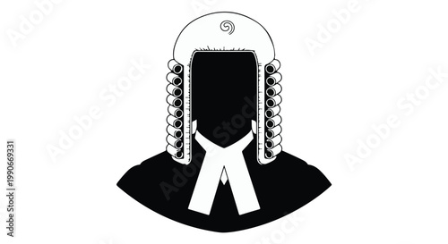 Judge lawyer wig black robe white collar courtroom legal professional attire