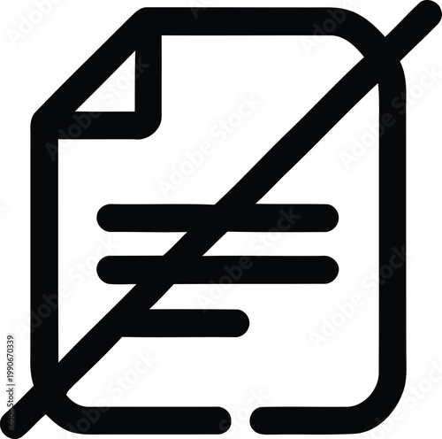 Black and white line drawing of a document with a diagonal cancel mark