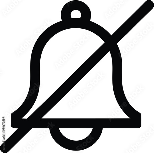 A black and white illustration of a bell with a diagonal cancellation line