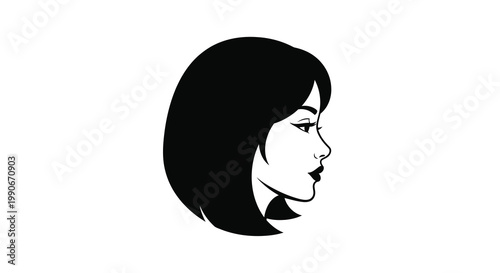 Elegant profile of a woman s face starkly contrasted in black and white silhouette