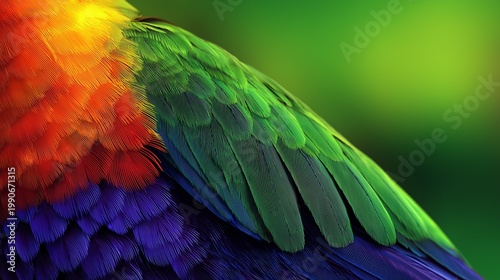 Vibrant texture close up of rainbow lorikeet chest feathers in colorful detail