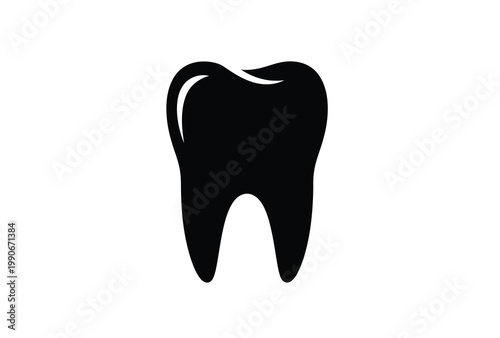 A single dark molar tooth is prominently displayed as a silhouette
