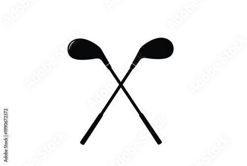 Two golf clubs crossed against a white background a striking silhouette