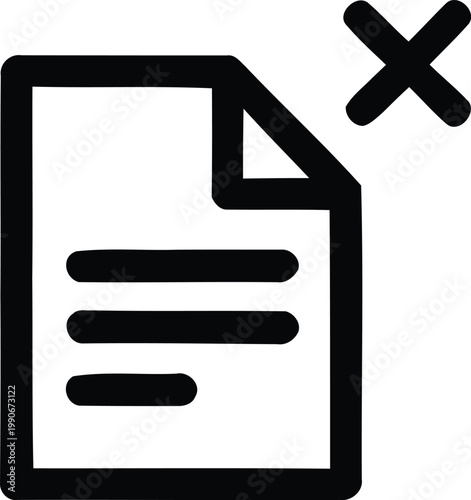 Black and white line drawing of a document with a cancellation mark