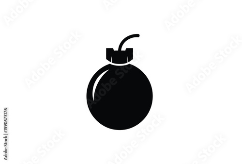 A stark black silhouette of a vintage style hand grenade depiction silhouette