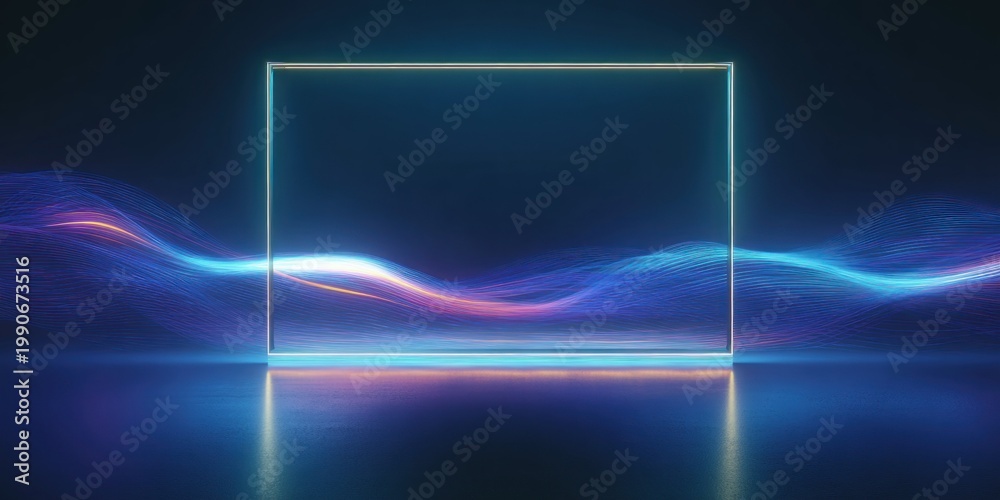 Naklejka premium Abstract neon frame with energy waves futuristic design template