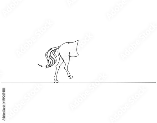 Continuous one line drawing of horse tail. One line drawing illustration of horse tail. Animal concept single line. Editable outline