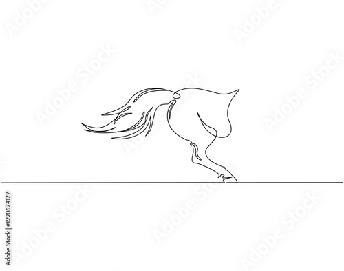 Continuous one line drawing of horse tail. One line drawing illustration of horse tail. Animal concept single line. Editable outline