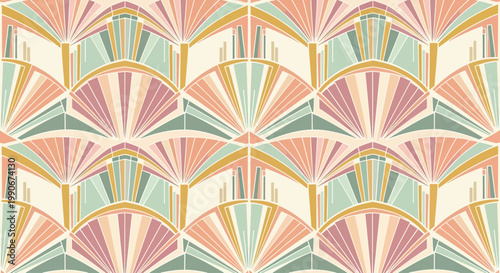 Geometric fan pattern with pastel hues in an art deco style