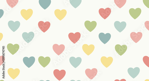 A scattered pattern of pastel heart shapes on a cream background