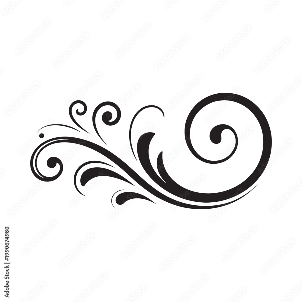 Fototapeta premium Elegant black flourish design with swirling curves and delicate leaf like shapes