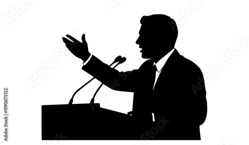 Public speaker silhouette vector podium microphone presentation illustration